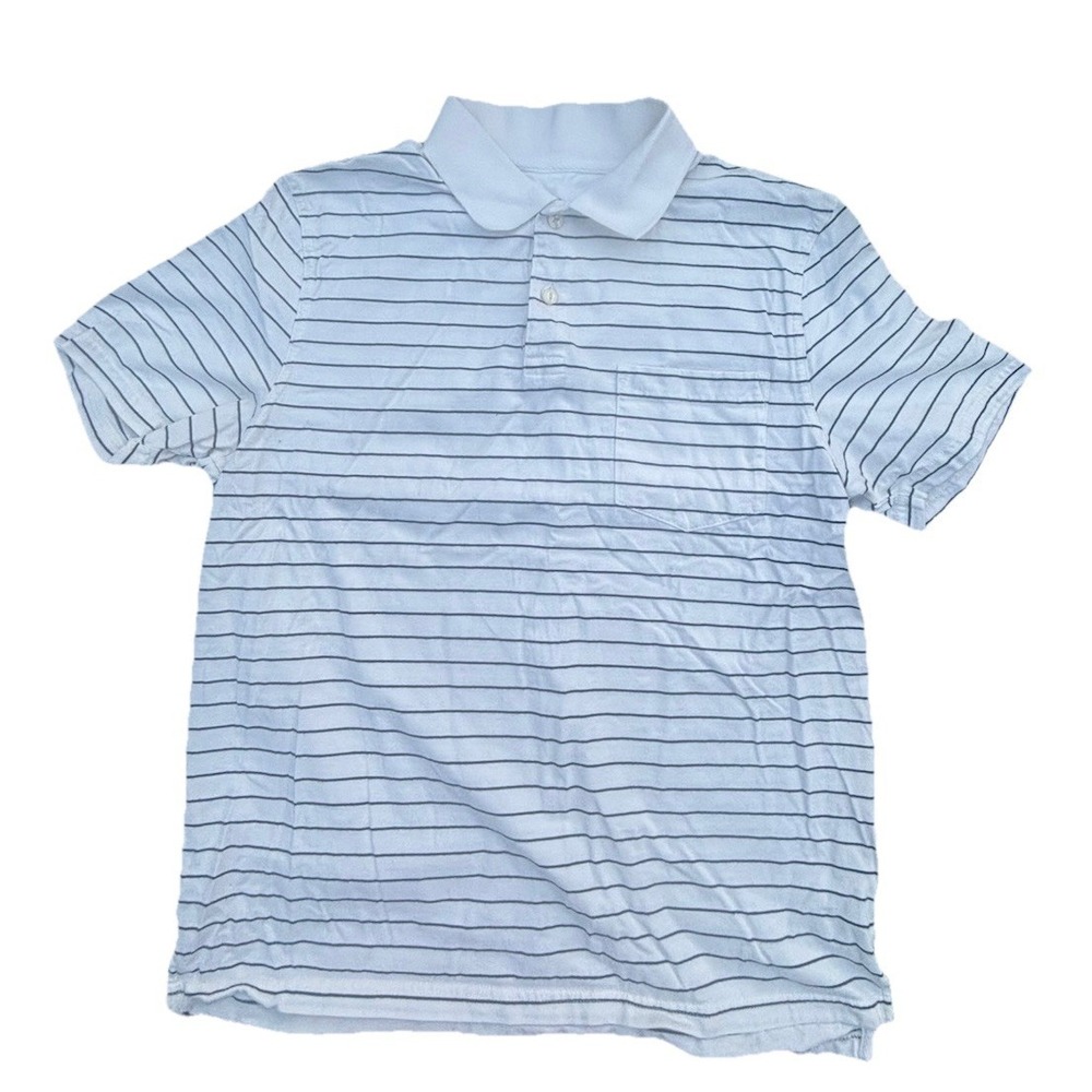 St. John's Bay Golf Polo Short Sleeve Shirt Men's White W/ Navy Stripes •Sz M•